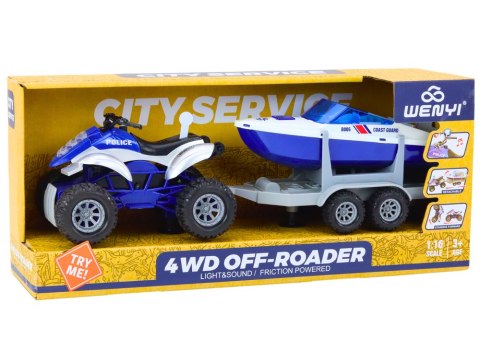 LEAN Toys Quad Policyjny z Przyczepą do przewozu Łodzi oraz Motorówką