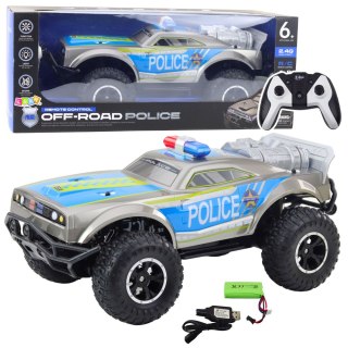 LEAN Toys Samochód Policyjny Terenowy Zdalnie Sterowany RC 1:8 Srebrny