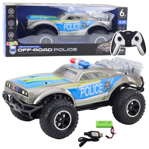 LEAN Toys Samochód Policyjny Terenowy Zdalnie Sterowany RC 1:8 Srebrny