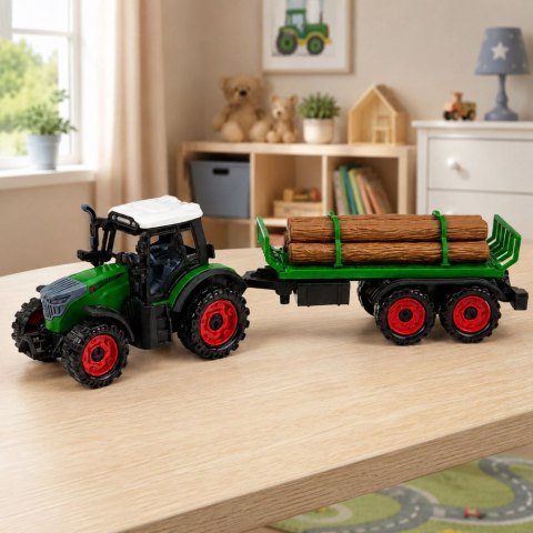 LEAN Toys Traktor Farmerski Rolniczy z Przyczepą Na Drzewo Napęd Frykcyjny Bale 35cm