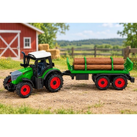 LEAN Toys Traktor Farmerski Rolniczy z Przyczepą Na Drzewo Napęd Frykcyjny Bale 35cm