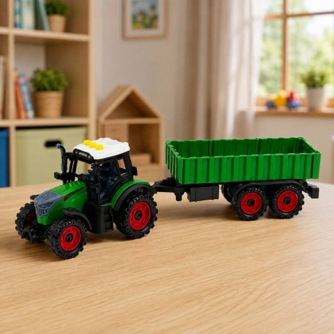 LEAN Toys Traktor Farmerski z Przyczepą Rolniczą Napęd Frykcyjny Światła Dźwięk 35cm