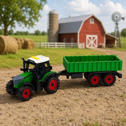 LEAN Toys Traktor Farmerski z Przyczepą Rolniczą Napęd Frykcyjny Światła Dźwięk 35cm