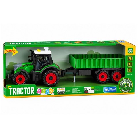 LEAN Toys Traktor Farmerski z Przyczepą Rolniczą Napęd Frykcyjny Światła Dźwięk 35cm