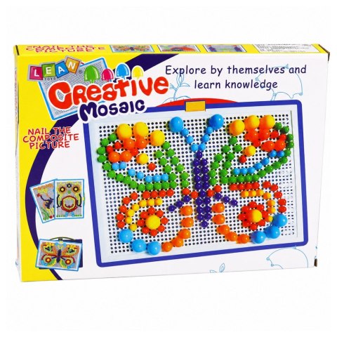LEAN Toys Zestaw Kreatywny Mozaika Guzikowa Układanka Grzybki Pinezki Walizka 300 el.