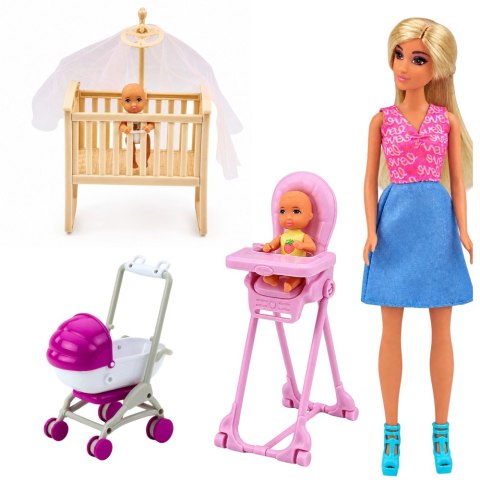 LEAN Toys Zestaw Lalka Anlily Mama z Dziećmi Niemowlęta Bliźniaki Akcesoria