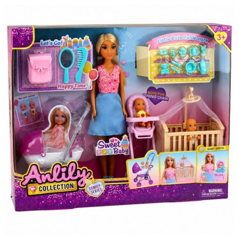 LEAN Toys Zestaw Lalka Anlily Mama z Dziećmi Niemowlęta Bliźniaki Akcesoria