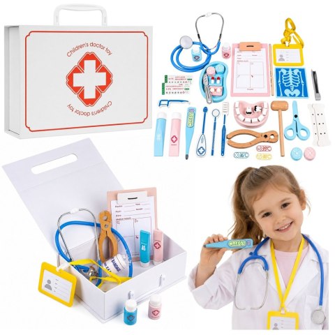 LEAN Toys Zestaw Małego Lekarza Doktora Narzędzia Lekarskie Prawdziwe Akcesoria 36 el.
