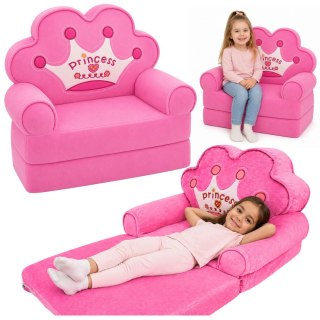 Marka niezdefiniowana Rozkładany Fotel Sofa Leżanka z Koroną 2W1 Dla Dzieci Miękki Różowy