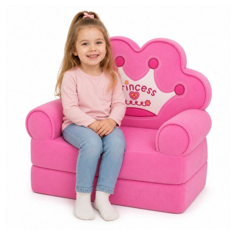 Marka niezdefiniowana Rozkładany Fotel Sofa Leżanka z Koroną 2W1 Dla Dzieci Miękki Różowy