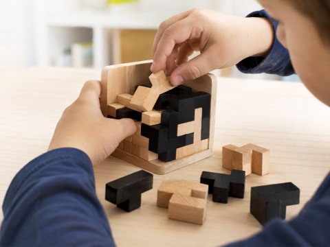 JOKOMISIADA Drewniana Kostka Logiczna Tetris Układanka Przestrzenna Łamigłówka ZA6610