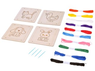 JOKOMISIADA Drewniana przeplatanka Montessori - zestaw 4 szablony + mulina ZA6543