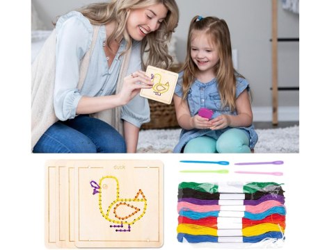 JOKOMISIADA Drewniana przeplatanka Montessori - zestaw 4 szablony + mulina ZA6543