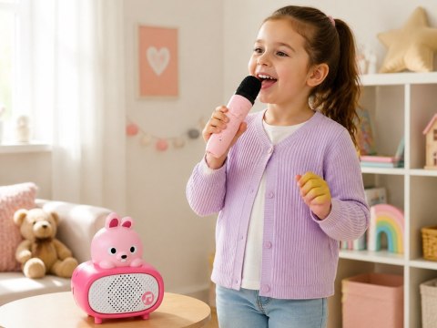 JOKOMISIADA Interaktywny Mikrofon Karaoke Bluetooth Głośnik Króliczek Muzyka IN0193