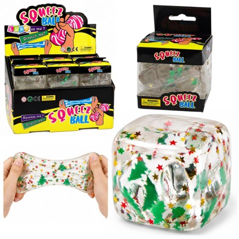 LEAN TOYS Gniotek Antystresowy Kostka Lodu Z Konfetti Gwiazdki Choinki Światło LED