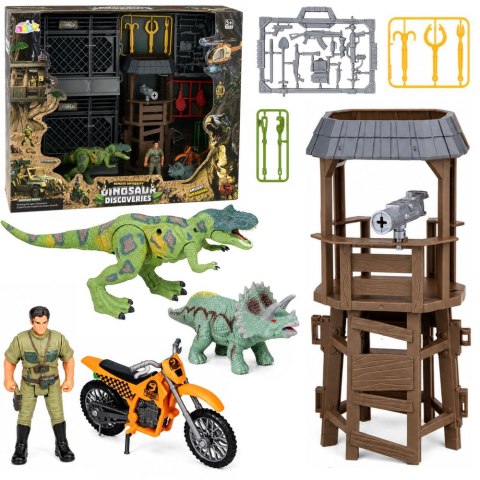LEAN Toys Baza Badawcza Dinozaurów Zestaw Figurki Dinozaury Wieża Klatka Akcesoria
