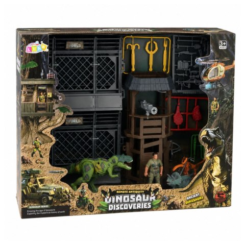 LEAN Toys Baza Badawcza Dinozaurów Zestaw Figurki Dinozaury Wieża Klatka Akcesoria