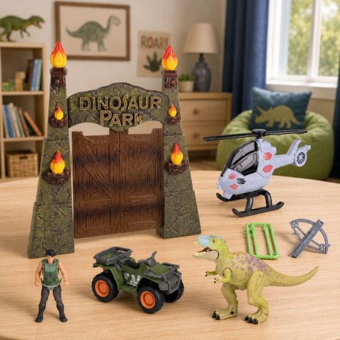 LEAN Toys Baza Badawcza Park Dinozaurów Brama Helikopter Quad Figurki Odkrywca