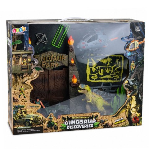 LEAN Toys Baza Badawcza Park Dinozaurów Brama Helikopter Quad Figurki Odkrywca