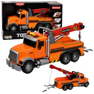 LEAN Toys Ciężarówka Z Dźwigiem Pomoc Drogowa Hak Światła Dźwięki Pomarańczowa 1:18