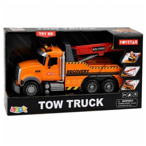 LEAN Toys Ciężarówka Z Dźwigiem Pomoc Drogowa Hak Światła Dźwięki Pomarańczowa 1:18