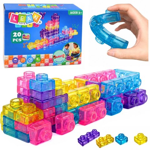 LEAN Toys Gumowe Klocki Elastyczne Konstrukcyjne Transparentne Kolorowe 20 el.