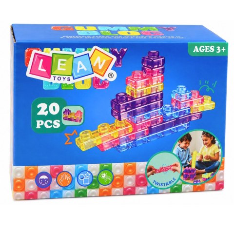 LEAN Toys Gumowe Klocki Elastyczne Konstrukcyjne Transparentne Kolorowe 20 el.