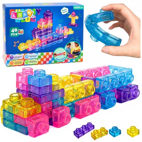 LEAN Toys Gumowe Klocki Elastyczne Konstrukcyjne Transparentne Kolorowe 40 el.