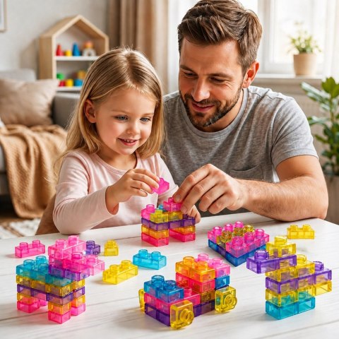 LEAN Toys Gumowe Klocki Elastyczne Konstrukcyjne Transparentne Kolorowe 40 el.