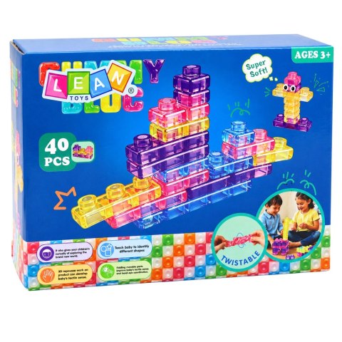 LEAN Toys Gumowe Klocki Elastyczne Konstrukcyjne Transparentne Kolorowe 40 el.
