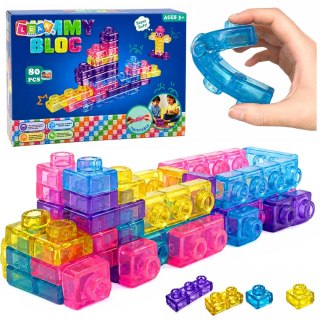 LEAN Toys Gumowe Klocki Elastyczne Konstrukcyjne Transparentne Kolorowe 88 el.