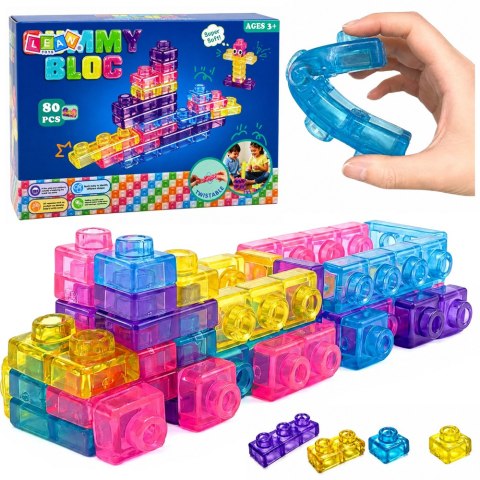 LEAN Toys Gumowe Klocki Elastyczne Konstrukcyjne Transparentne Kolorowe 88 el.