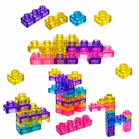 LEAN Toys Gumowe Klocki Elastyczne Konstrukcyjne Transparentne Kolorowe 88 el.