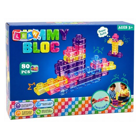 LEAN Toys Gumowe Klocki Elastyczne Konstrukcyjne Transparentne Kolorowe 88 el.