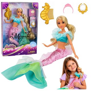 LEAN Toys Lalka Anlily Syrenka Z Cekinowym Ogonem Akcesoria Lusterko Grzebień