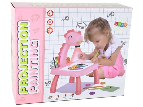 LEAN Toys Tablica Projektor Rzutnik Do Nauki Rysowania Pisaki Dinozaur Różowy