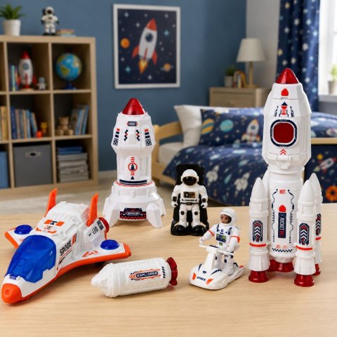 LEAN Toys Zestaw Kosmiczny Rakiety Wahadłowiec Moduł Astronauci Światła Dźwięki