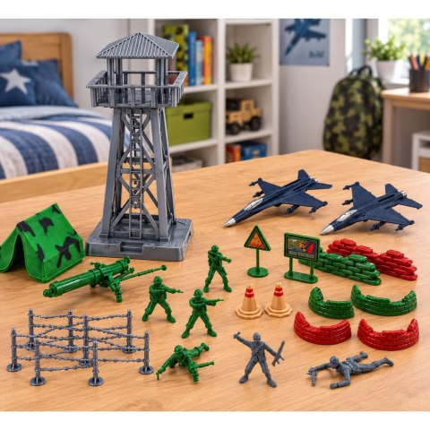 LEAN Toys Zestaw Militarny Żołnierzyki Figurki Pojazdy Wojskowe Wieża Akcesoria 72el.