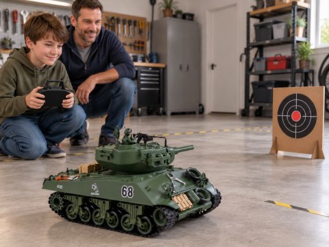 JOKOMISIADA Czołg zdalnie sterowany Sherman M4A3 Strzela Dym Dźwięk Wieżyczka RC0769
