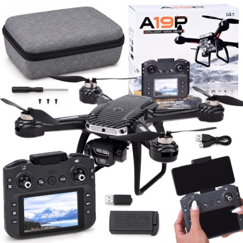 JOKOMISIADA Dron RC A19P Kamera HD Pilot z Ekranem Omijanie Przeszkód Etui RC0774