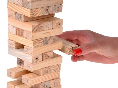 JOKOMISIADA Gra zręcznościowa Chwiejna wieża z klocków + 4 kości DREWNIANE ZA6294