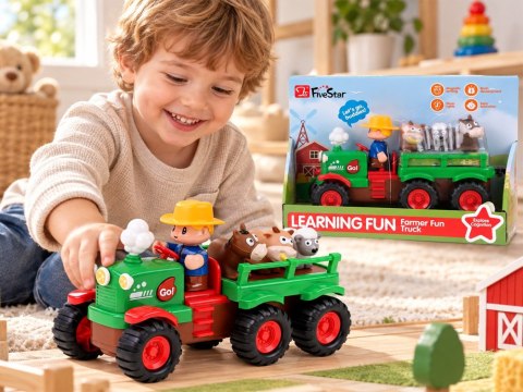 JOKOMISIADA Interaktywny Traktor z Przyczepą Zwierzętami Światło Dźwięk Rolnik ZA6309