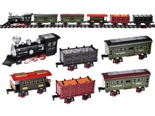 JOKOMISIADA Kolejka z torami Lokomotywa z wagonami para wodna + światło RC0629