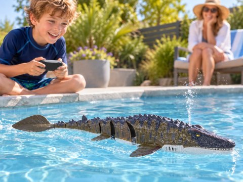 JOKOMISIADA Zdalnie Sterowany Mozazaur dinozaur wodny Pływa Rozpyla Wodę 40 cm RC0801