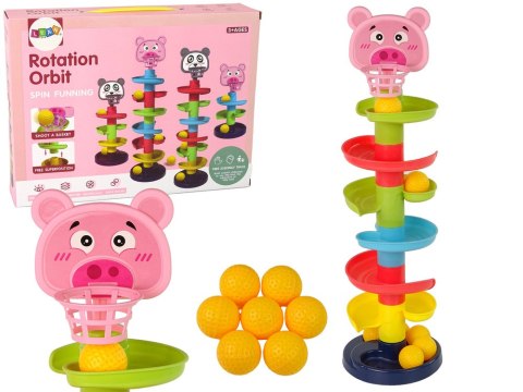 LEAN Toys Sorter Edukacyjna Zjeżdżalnia Piłeczek 6 Poziomów Świnka Kosz