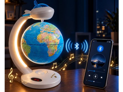 JOKOMISIADA GLOBUS lewitujący 4w1 obrót 360° - lampka LED, głośnik BT, zegar ZA6313