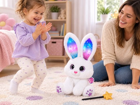 JOKOMISIADA Interaktywny Biały Królik Pluszowy 30 cm Tańczy Świeci Gra Różdżka ZA6329