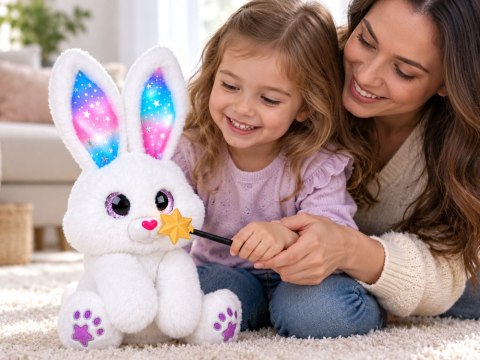 JOKOMISIADA Interaktywny Biały Królik Pluszowy 30 cm Tańczy Świeci Gra Różdżka ZA6329
