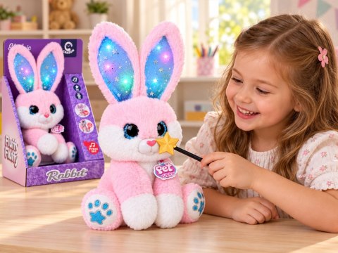 JOKOMISIADA Interaktywny Różowy Królik Pluszowy 30 cm Tańczy Świeci Gra Różdżka ZA6329