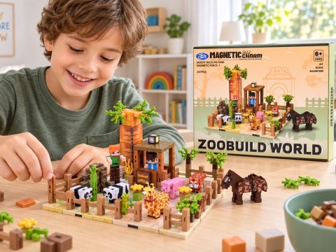 JOKOMISIADA Klocki magnetyczne ZOO - konstrukcyjne sześciany i piksele 247ele ZA6379